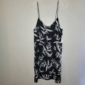 Charlotte Russe Slip Dress Mini Black & White XS Leaf Print Slinky Straps Resort